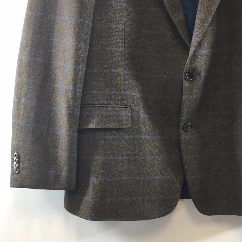 Tommy Hilfiger Brown Blue Check Sport Coat‎ Wool Blazer Mens 44 Two Button Front